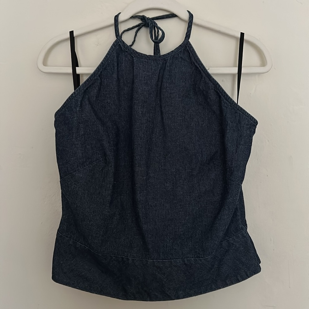 Vintage '90s ESpirit Denim Tank Tie Neck Open Back Halter Top